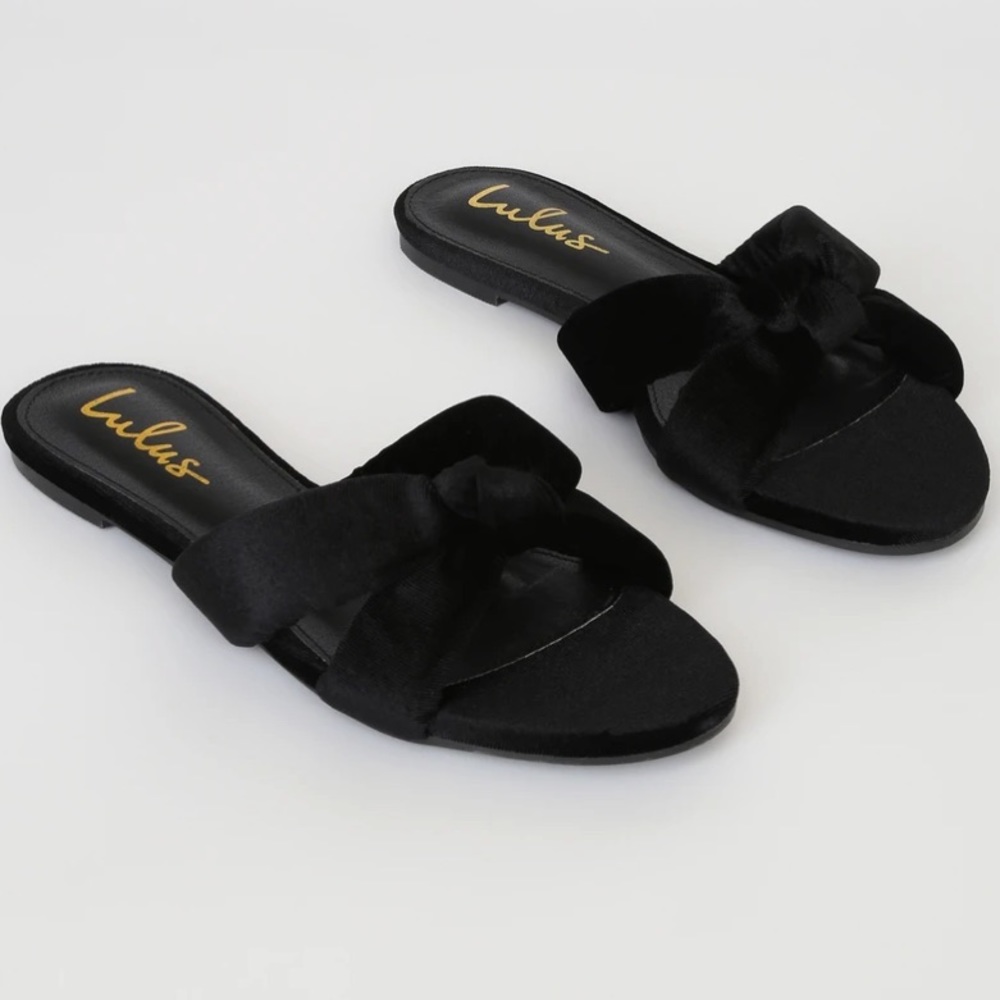 Lulus Shadee Black Velvet Knotted Slide Sandals